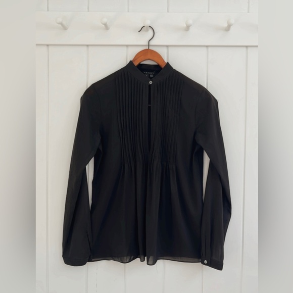 Theory Bianca High Neck Key Hole Pleated Semi Sheer Black Goth Girl Women Small - Picture 1 of 10